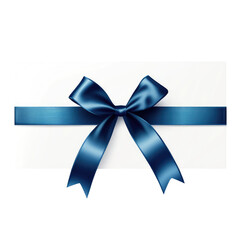 A blue satin ribbon tied in a bow on a white background gift wrapping decoration present festive occasion design