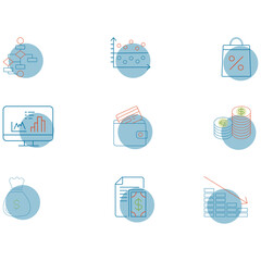 Business and Finance Line Icons – Data Analysis, Payment, Investment, Marketing, Economy Concept Vector Set