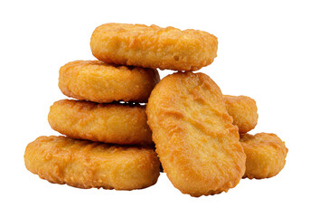 Pile of chicken nuggets isolated on transparent background