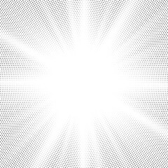 Halftone gradient sun rays pattern. Abstract halftone vector dots background. monochrome dots pattern. Vector background in comic book style with sunburst rays and halftone. Retro pop art design.