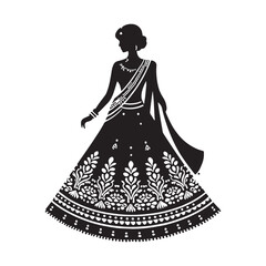Fototapeta premium Sharp outline silhouette of Lehenga Choli vector – lehenga choli silhouette – lehenga choli vector – lehenga choli illustration – ladies dress silhouette – silhouette of lehenga choli