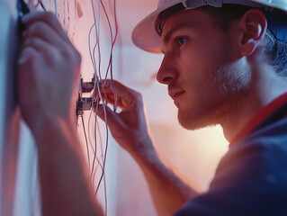 Electrician Working on Electrical Wiring