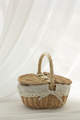 One picnic wicker basket isolated on white