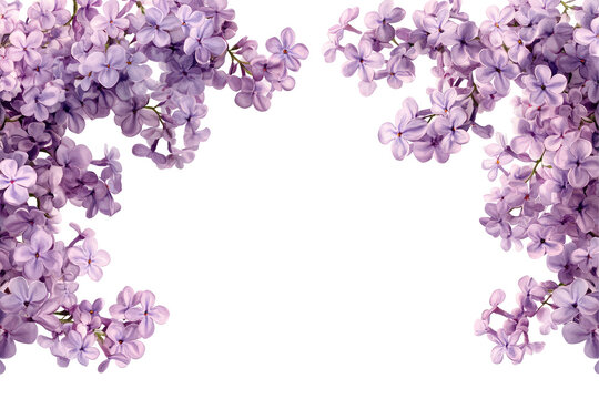Lilac flowers forming a border on the top and bottom edges of a black background space for text