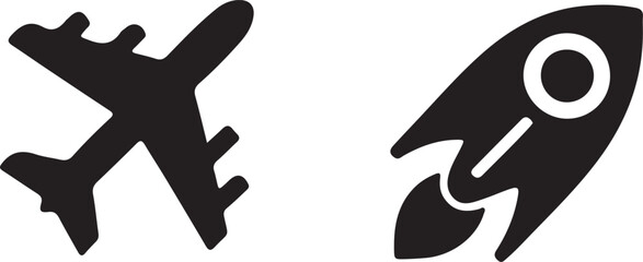 Airplane and Rocket Silhouette Icon Set