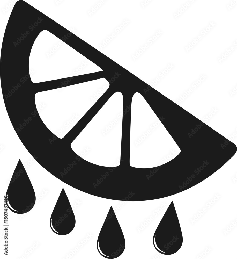Aufkleber a black and white silhouette depicting a slice of citrus fruit with several water droplets falling f
