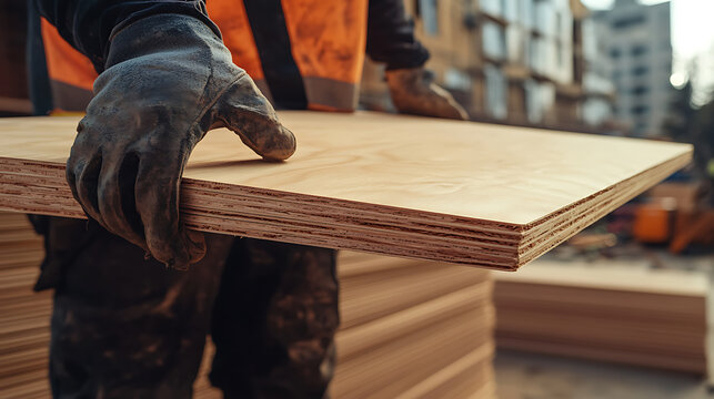 Construction Worker Handling Plywood