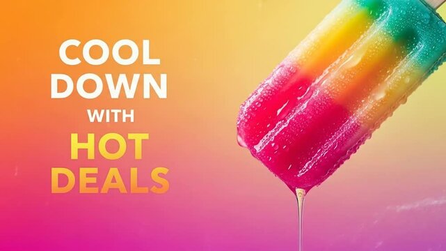 Colorful Popsicle Melting on Summer Gradient Backdrop: "Cool Down with Hot Deals" Marketing for Special Offers, Summer Promotions, and Refreshing Treats This Season