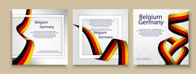 German, Belgian flags ribbon flag patriotic frame set for text. national holiday banner, background, poster, card, template, layout