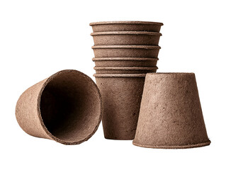 Biodegradable seedling pots isolated on transparent or white background, png