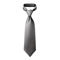 A gray tie hanging with a black background showcasing its texture and formal appearance in the image view