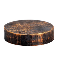 Wooden podium with burnt finish texture. Isolated white background. Png format