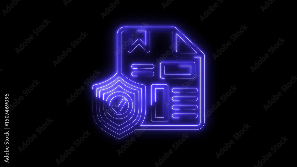 Poster secure document file with shield protection neon style on a black background