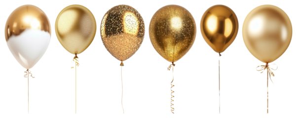 PNG Elegant gold balloons celebration, element set on transparent background
