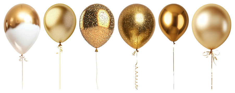 PNG Elegant gold balloons celebration, element set on transparent background