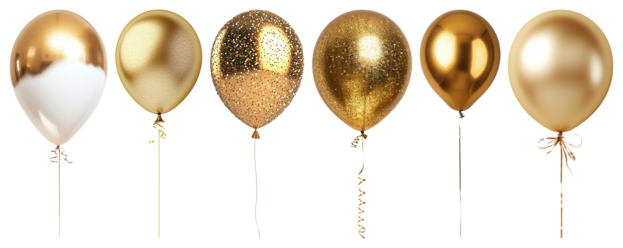 PNG Elegant gold balloons celebration, element set on transparent background