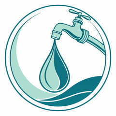 Flat icon of a water drop inside a circle in blue and green tones