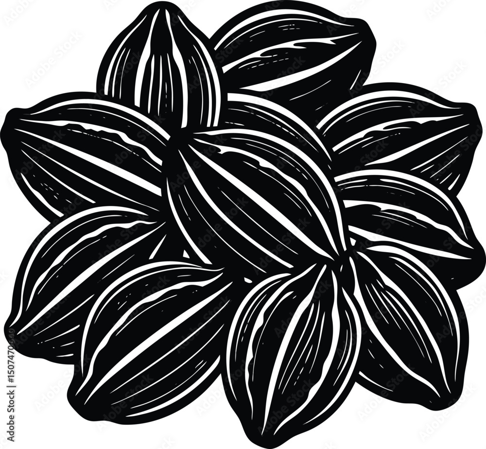 Aufkleber a black and white silhouette of seeds stacked together in a heap with a transparent background perfe