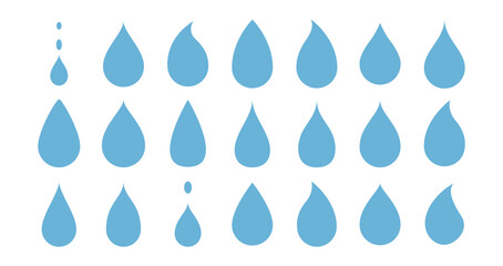 blue drops and droplet silhouette vector set. Drop icons on white background