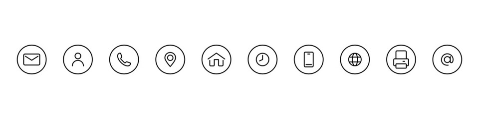 Contact icons. Contact sign vector set. Telephone number symbol. Email logo. Mail envelope sign. Location address line icon set. Contact us icon minimalistic set.