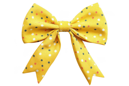 Yellow polka dot bow isolated on transparent background