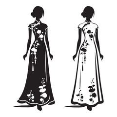 Fashion qipao dress silhouette vector icon &ndash; qipao silhouette &ndash; qipao vector &ndash; qipao illustration &ndash; ladies dress silhouette &ndash; silhouette of qipao


