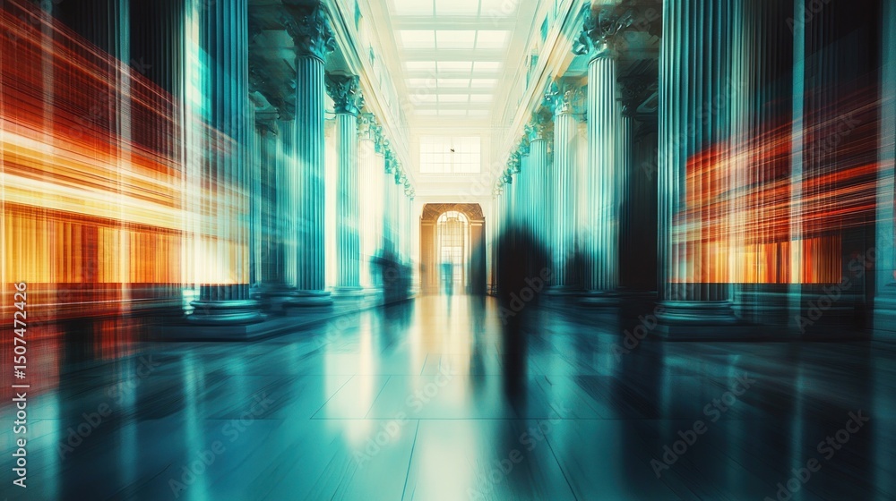 Poster abstract hallway with columns and motion blur