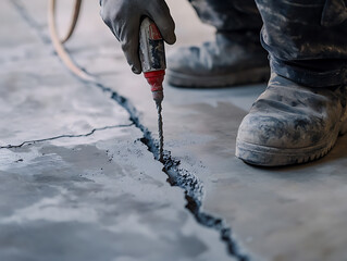 Concrete Repair: Injecting Epoxy into a Floor Crack