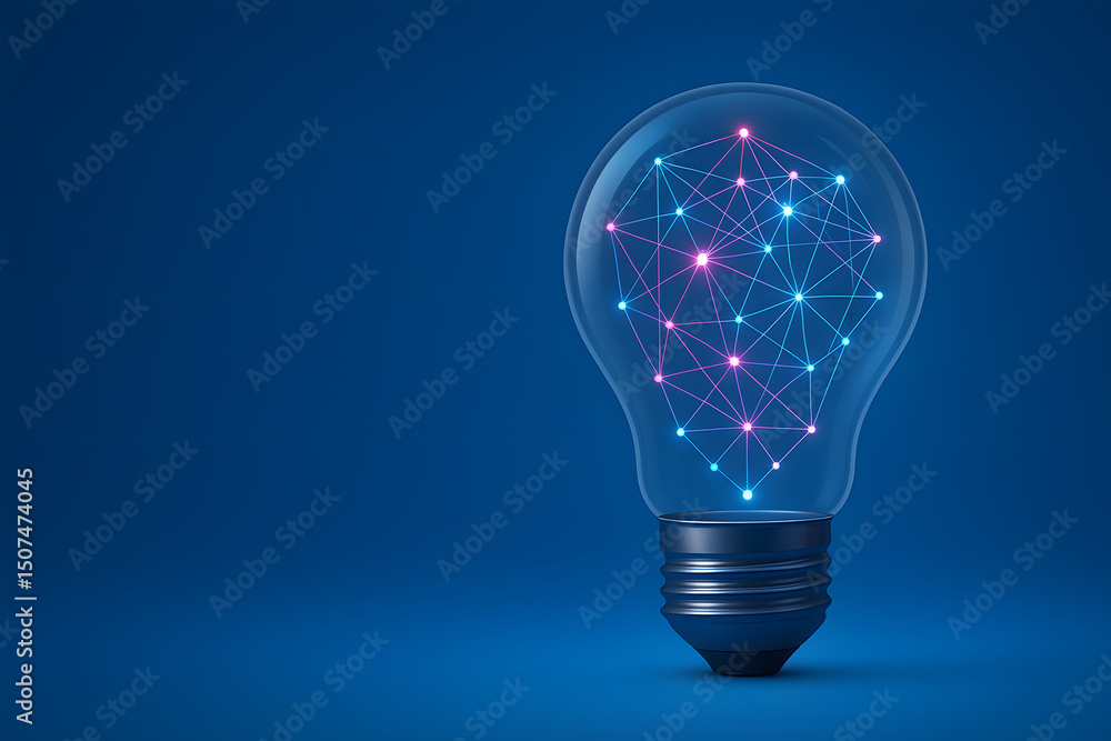 Poster creative lightbulb concept showing artificial intelligence neural network and innovative technology 
