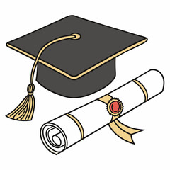 Black and gold graduation cap with diploma – elegant vector design perfect for graduation-themed projects and invitations