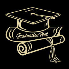 Black and gold graduation cap with diploma – elegant vector design perfect for graduation-themed projects and invitations.
