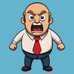 Obraz premium Cartoon illustration of an angry office worker screaming expressing frustration with a red tie and blue background