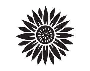 Sunflower silhouette. Sun flower graphic logo, hand drawn doodle icon decor. Petals frame Sunflower