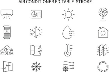 Air conditioner icon.Air Conditioning, linear style icon set.Heating, ventilation and cooling systems for indoor climate control. Fans, vents and temperature regulation equipment.