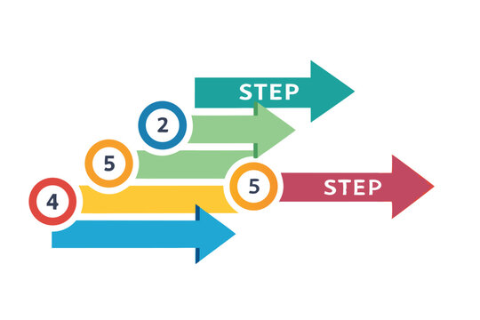 Colorful arrows indicating a sequence of steps in a business process or progress presentation suitable for various design projects.