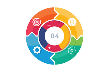 Colorful circular diagram illustrating four stages or steps suitable for infographics and business presentation designs.