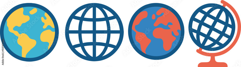 Poster vector icons representing the world map and globes are available, along with a set of vector earth i
