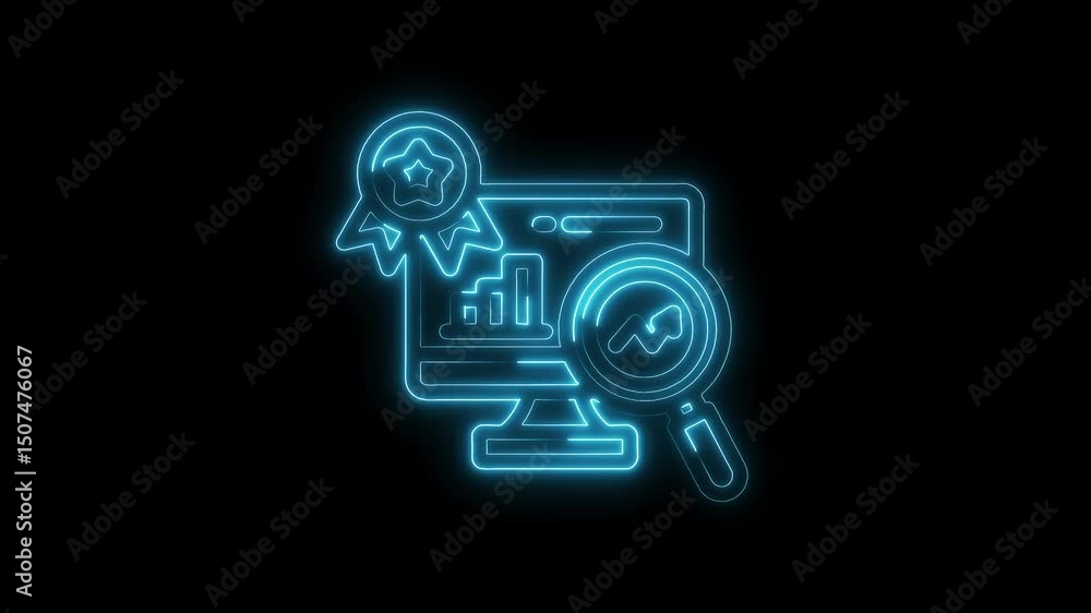 Aufkleber glowing neon style animation of data analysis and seo optimization on a black backdrop