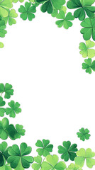 Fototapeta premium St Patrick's Day Clover Frame Border with Green Shamrocks Flat Minimalist Vector Background Irish Holiday Greeting Card Design