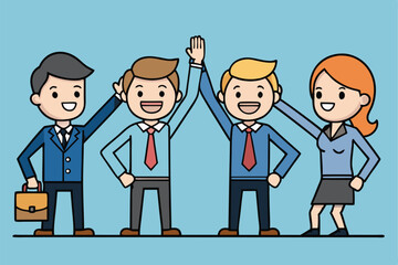 Vector illustration depicting a diverse group of business colleagues celebrating a success or achievement together with enthusiasm.