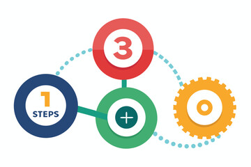 Obraz premium Three step process infographic with numbered circles and gear symbol representing strategy and solution illustration