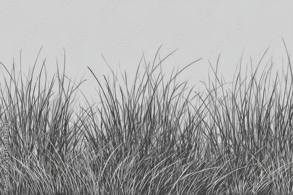 Poster seamless pattern of minimalistic grasses creates subtle and elegant texture against light background