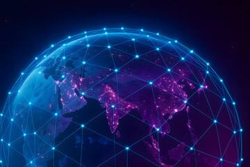 Fototapeta premium Digital Earth Model with Network Connections Representing Worldwide Data Connectivity and Communication