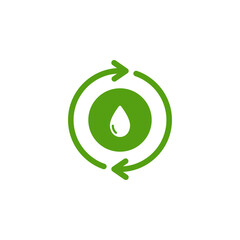 A vibrant green icon that signifies water recycling, which represents sustainability and promotes ecoconscious practices in the essential field of water management for a healthier planet