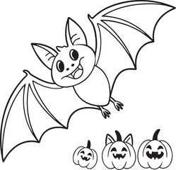 Cute Halloween Bats and Treats Coloring Pages – Kawaii Vector Line Art Collection for Kids