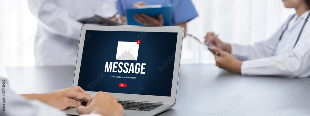 Poster email notification message showing on computer screen brisk. digital marketing message information t