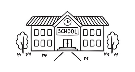School building vector for coloring book doodle hand drawn icon. Outline drawing school building line clipart symbol