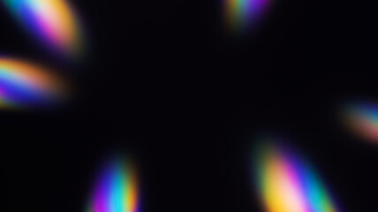 Dynamic abstract background with blurred, radiating iridescent light streaks on a black surface. Modern design element for energetic presentations or futuristic digital art projects with motion.