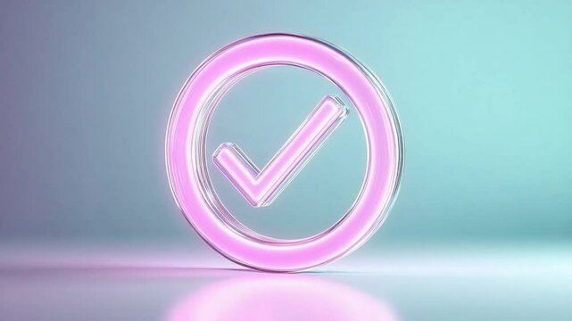 Glowing Neon Check Mark: A radiant neon check mark glows, a symbol of assurance and validation, offering a sense of accomplishment. Its illuminated form against a gradient background.