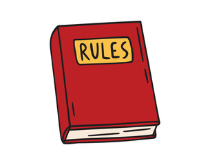 cartoon rule book icon doodle hand drawn. Outline colorful red rules book line drawing clipart symbol